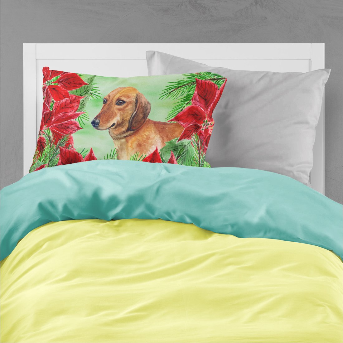 Dachshund Poinsettas Standard Pillowcase Lightweight Super Soft Easy Care Decorative Artwork Pillowcase, Standard