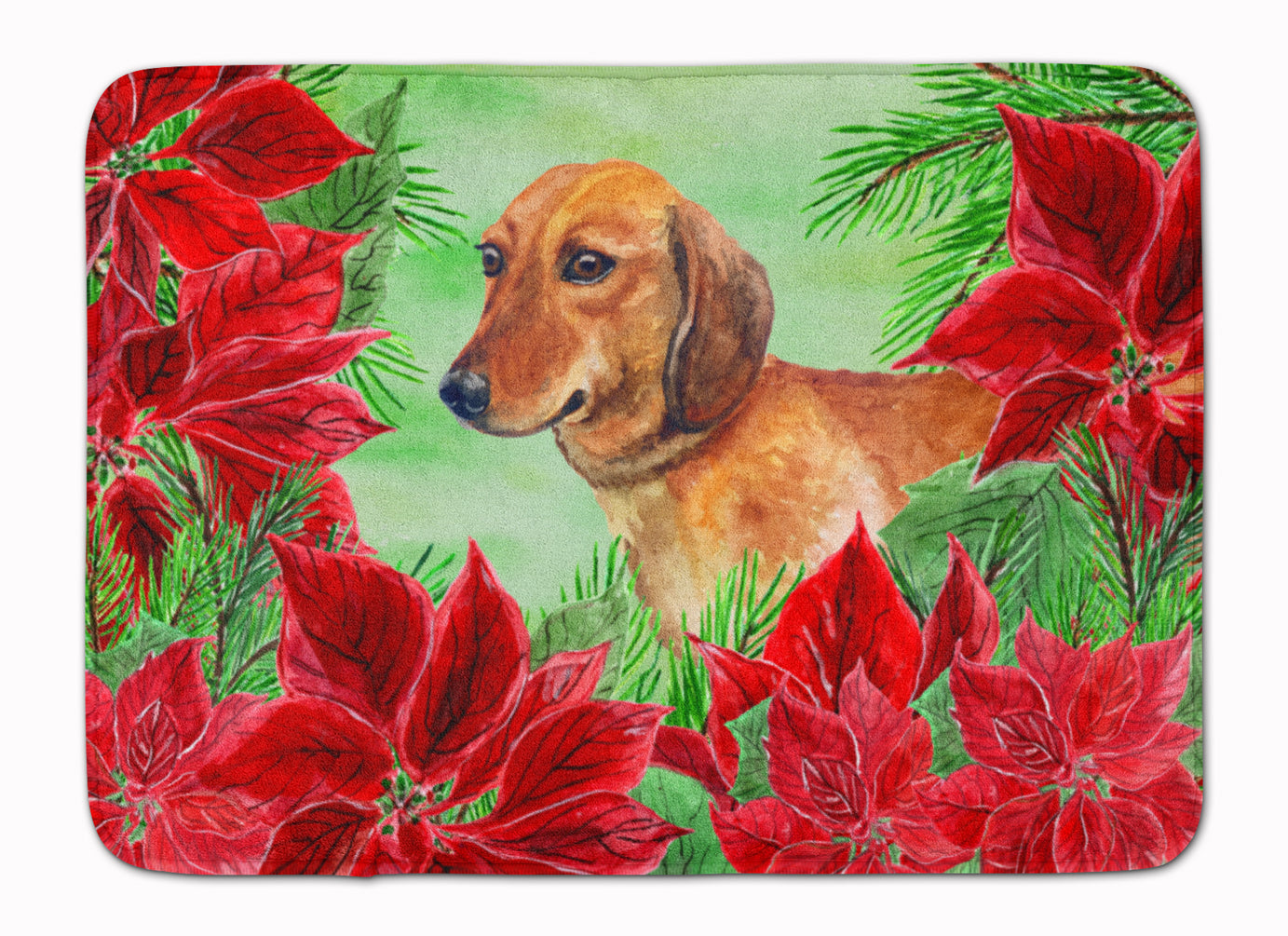 Dachshund Poinsettas Memory Foam Kitchen Mat Machine Washable Anti-Fatigue Cushion Comfort Bath or Kitchen Rug