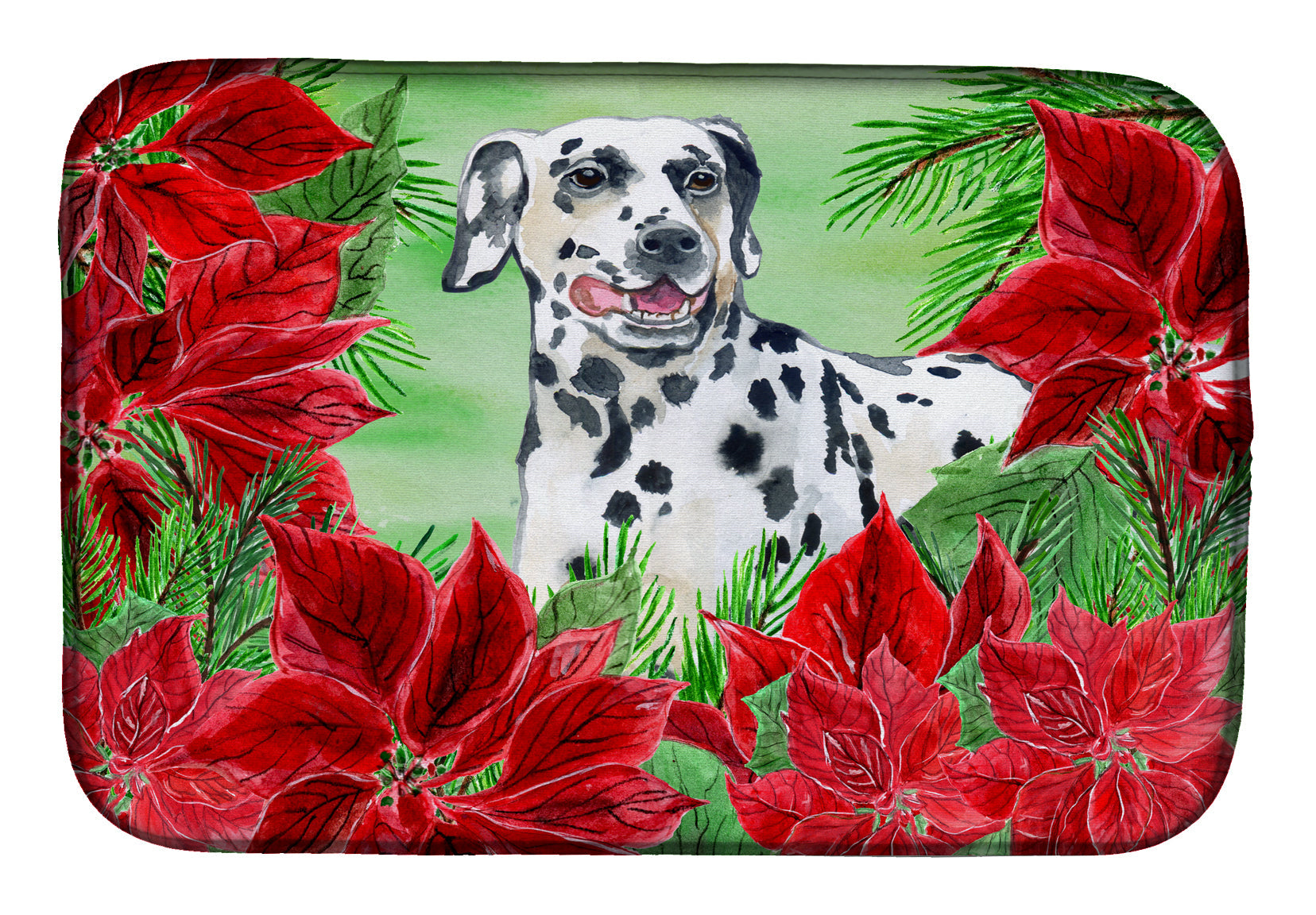 Dalmatian Poinsettas Dish Drying Mat Absorbent Dish Drying Mat Pad for Kitchen Counter Dish Drainer Mat for Countertop, 14 x 21", Multicolor