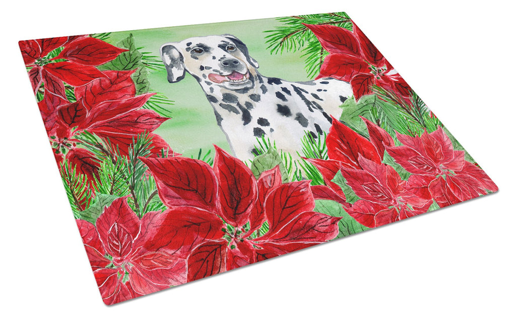 Dalmatian Poinsettas Cutting Board Tempered Glass Kitchen Cutting Surface, Heat Resistant Chopping, Non-Slip Feet, Food Prep & Serving