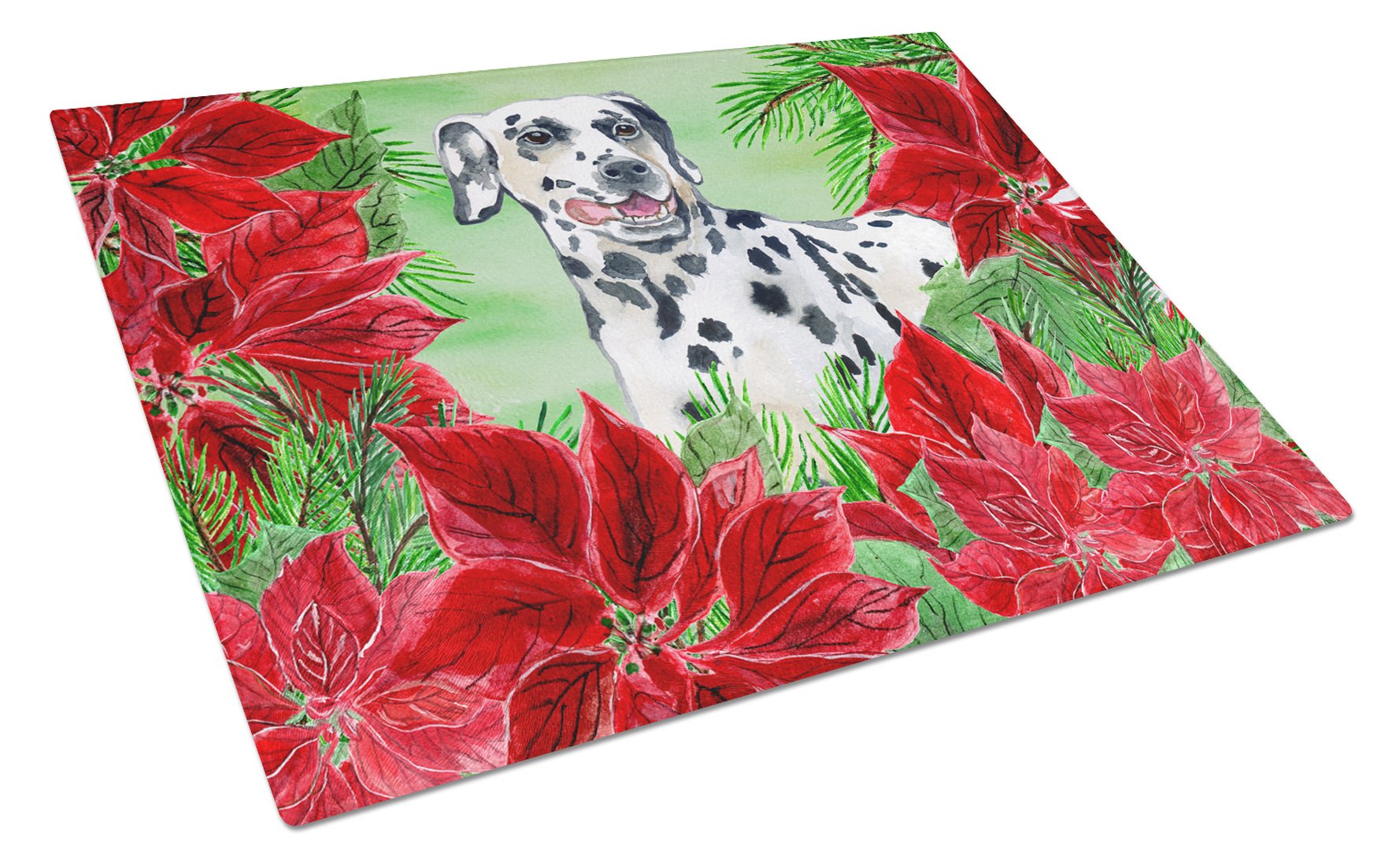 Dalmatian Poinsettas Cutting Board Tempered Glass Kitchen Cutting Surface, Heat Resistant Chopping, Non-Slip Feet, Food Prep & Serving
