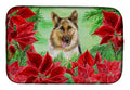 German Shepherd Poinsettas Dish Drying Mat Absorbent Dish Drying Mat Pad for Kitchen Counter Dish Drainer Mat for Countertop, 14 x 21", Multicolor