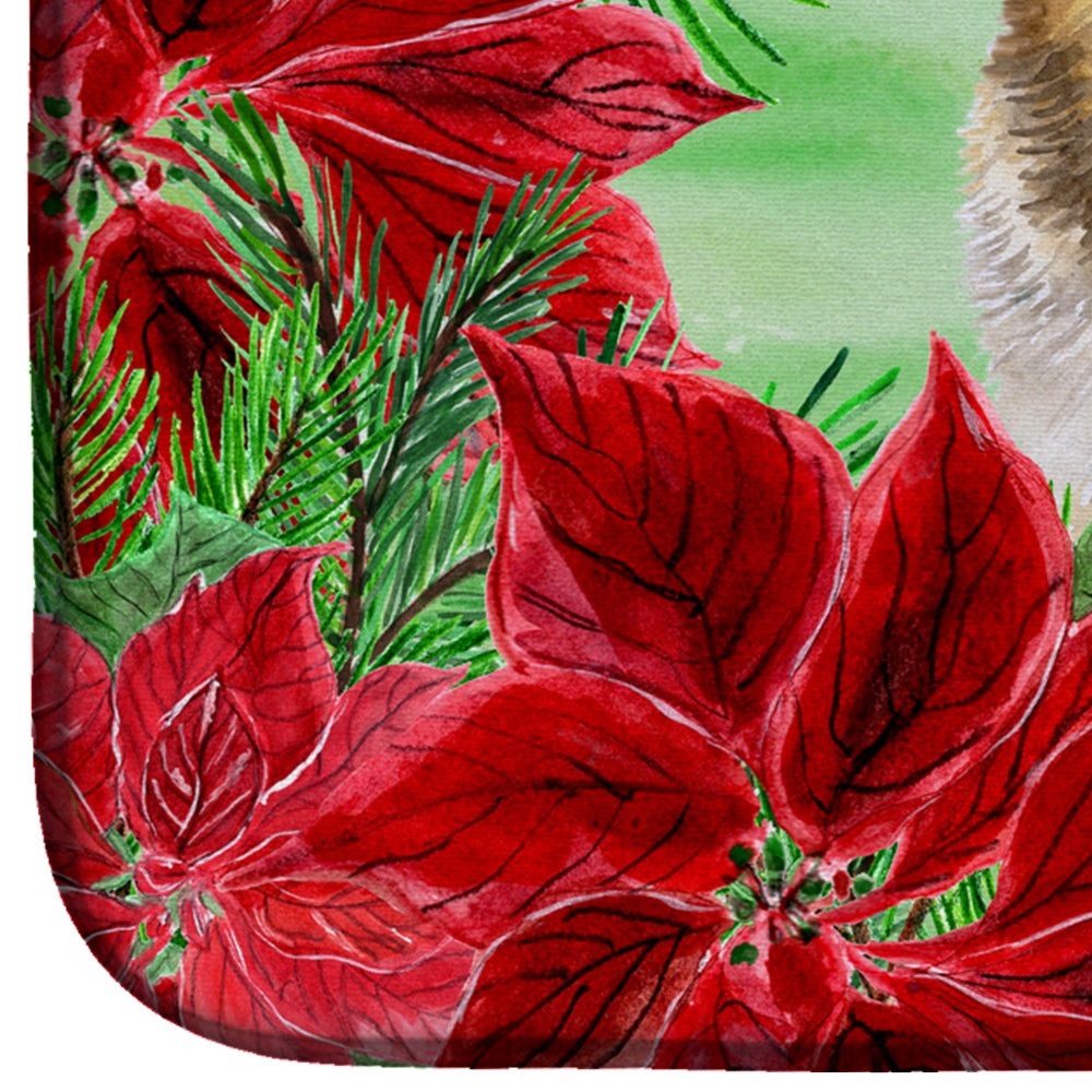 German Shepherd Poinsettas Dish Drying Mat Absorbent Dish Drying Mat Pad for Kitchen Counter Dish Drainer Mat for Countertop, 14 x 21", Multicolor