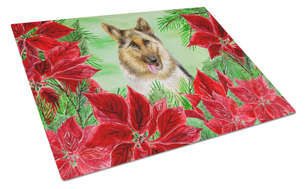 German Shepherd Poinsettas Cutting Board Tempered Glass Kitchen Cutting Surface, Heat Resistant Chopping, Non-Slip Feet, Food Prep & Serving