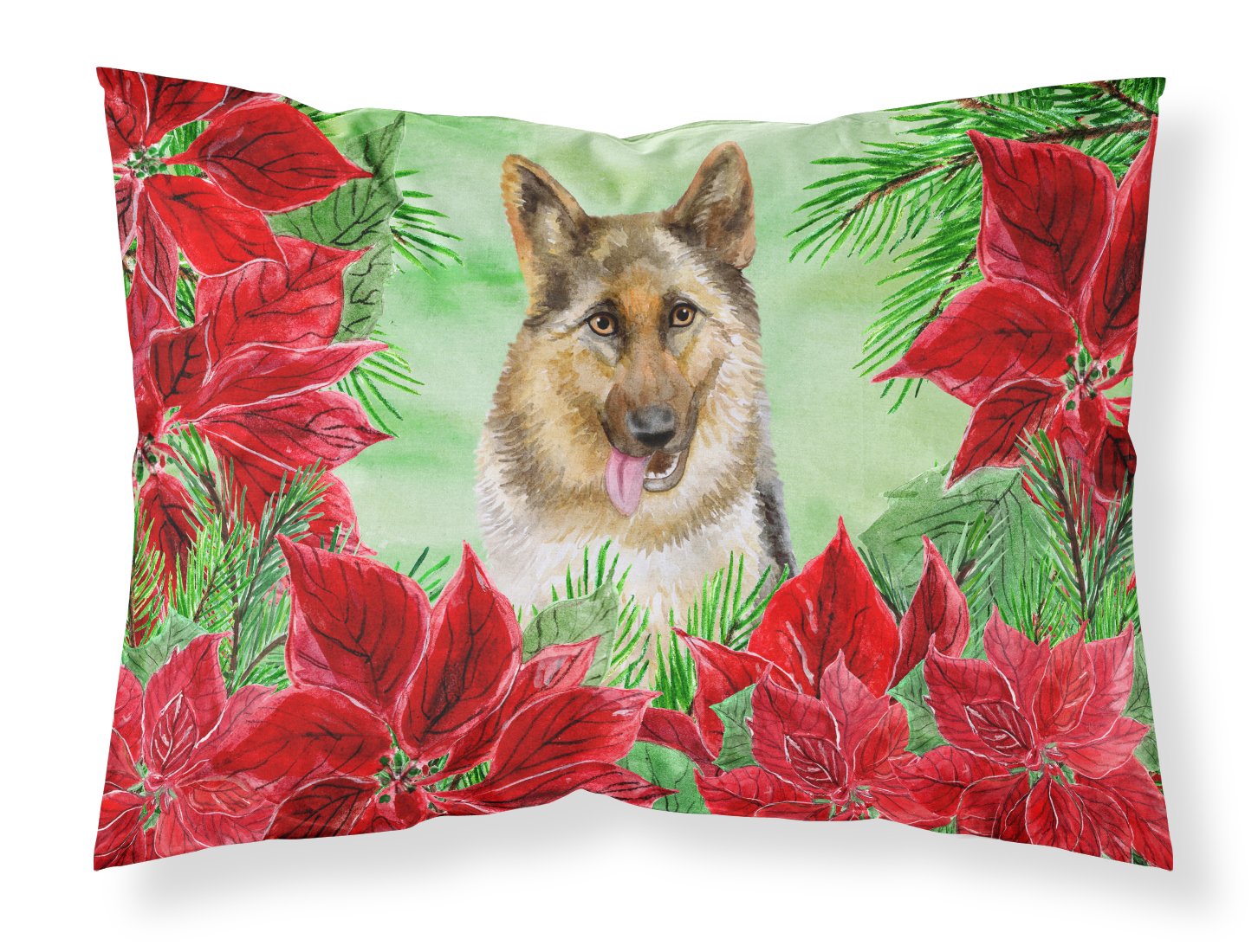 German Shepherd Poinsettas Standard Pillowcase Lightweight Super Soft Easy Care Decorative Artwork Pillowcase, Standard