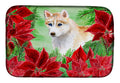 Siberian Husky Poinsettas Dish Drying Mat Absorbent Dish Drying Mat Pad for Kitchen Counter Dish Drainer Mat for Countertop, 14 x 21", Multicolor