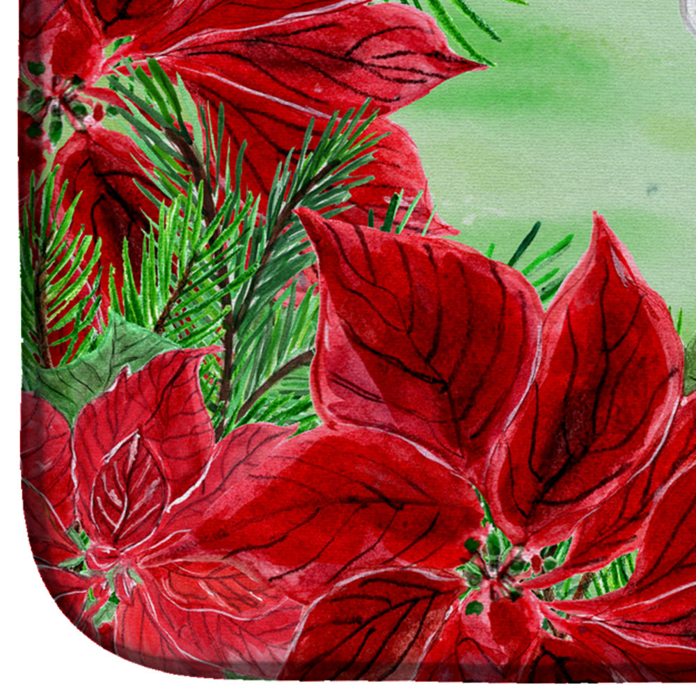 Siberian Husky Poinsettas Dish Drying Mat Absorbent Dish Drying Mat Pad for Kitchen Counter Dish Drainer Mat for Countertop, 14 x 21", Multicolor