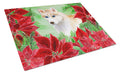 Siberian Husky Poinsettas Cutting Board Tempered Glass Kitchen Cutting Surface, Heat Resistant Chopping, Non-Slip Feet, Food Prep & Serving