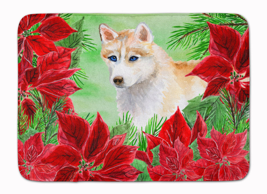 Siberian Husky Poinsettas Memory Foam Kitchen Mat Machine Washable Anti-Fatigue Cushion Comfort Bath or Kitchen Rug