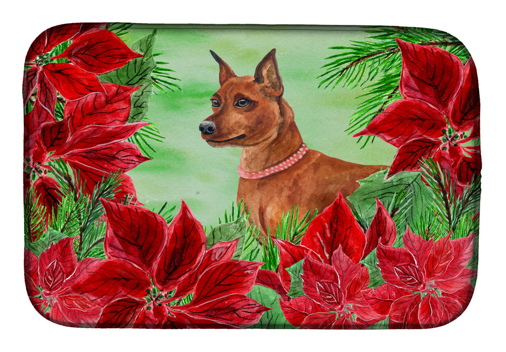 Miniature Pinscher Poinsettas Dish Drying Mat Absorbent Dish Drying Mat Pad for Kitchen Counter Dish Drainer Mat for Countertop, 14 x 21", Multicolor
