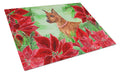 Miniature Pinscher Poinsettas Cutting Board Tempered Glass Kitchen Cutting Surface, Heat Resistant Chopping, Non-Slip Feet, Food Prep & Serving