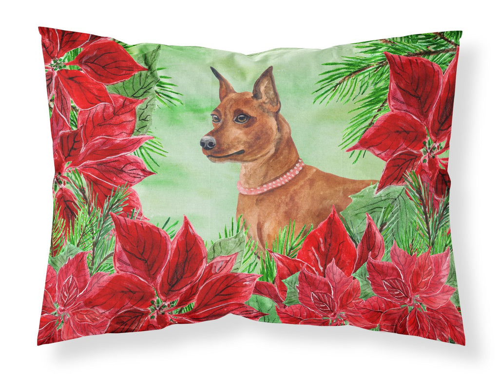 Miniature Pinscher Poinsettas Standard Pillowcase Lightweight Super Soft Easy Care Decorative Artwork Pillowcase, Standard