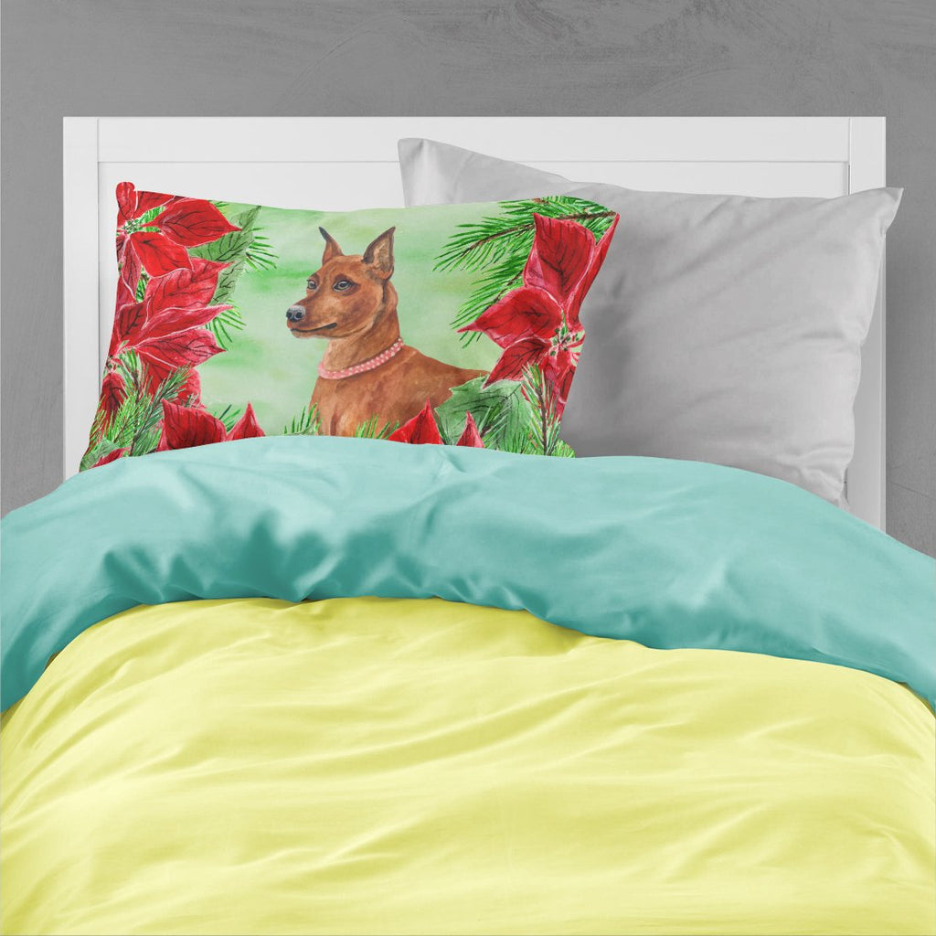 Miniature Pinscher Poinsettas Standard Pillowcase Lightweight Super Soft Easy Care Decorative Artwork Pillowcase, Standard