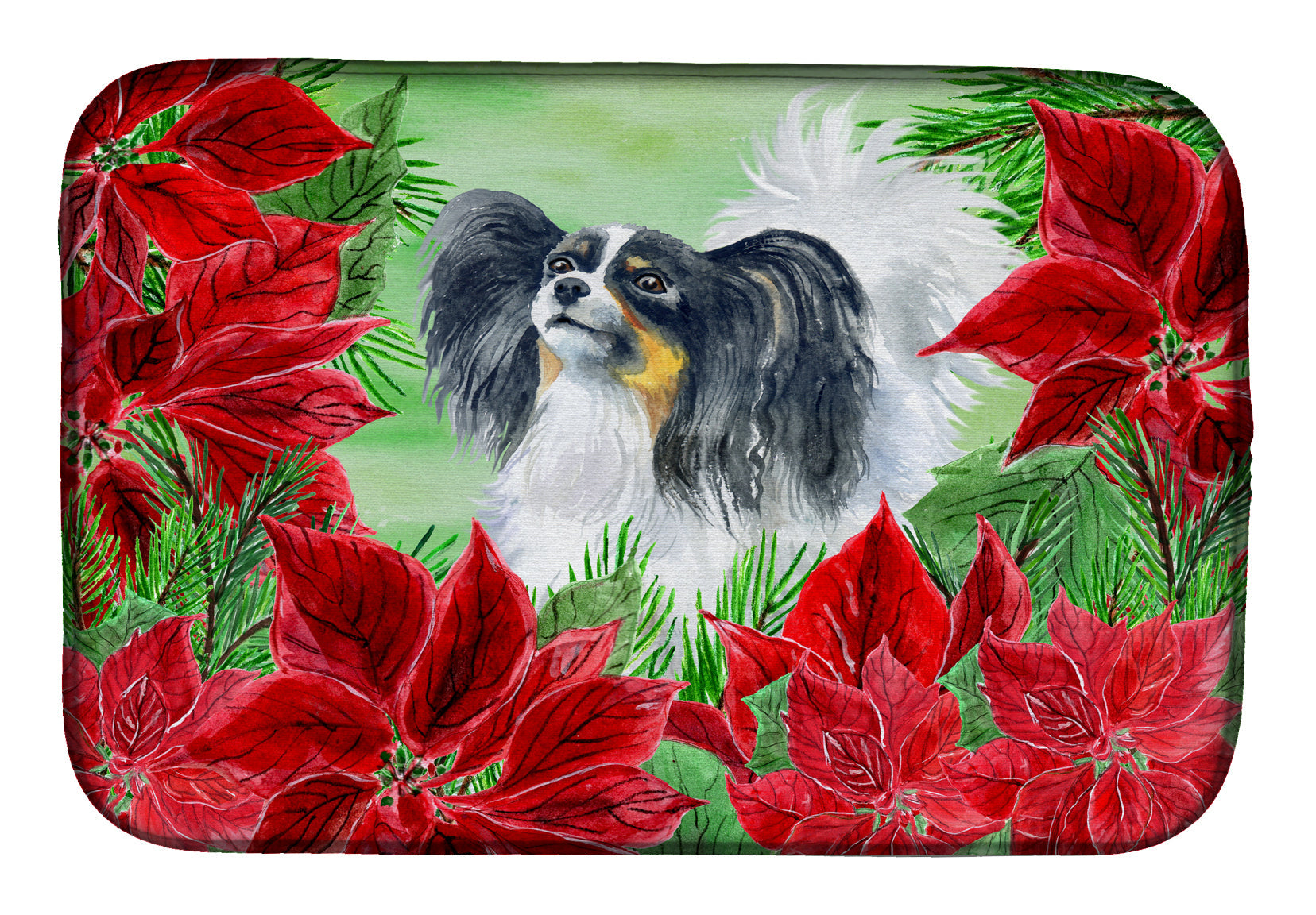 Papillon Poinsettas Dish Drying Mat Absorbent Dish Drying Mat Pad for Kitchen Counter Dish Drainer Mat for Countertop, 14 x 21", Multicolor