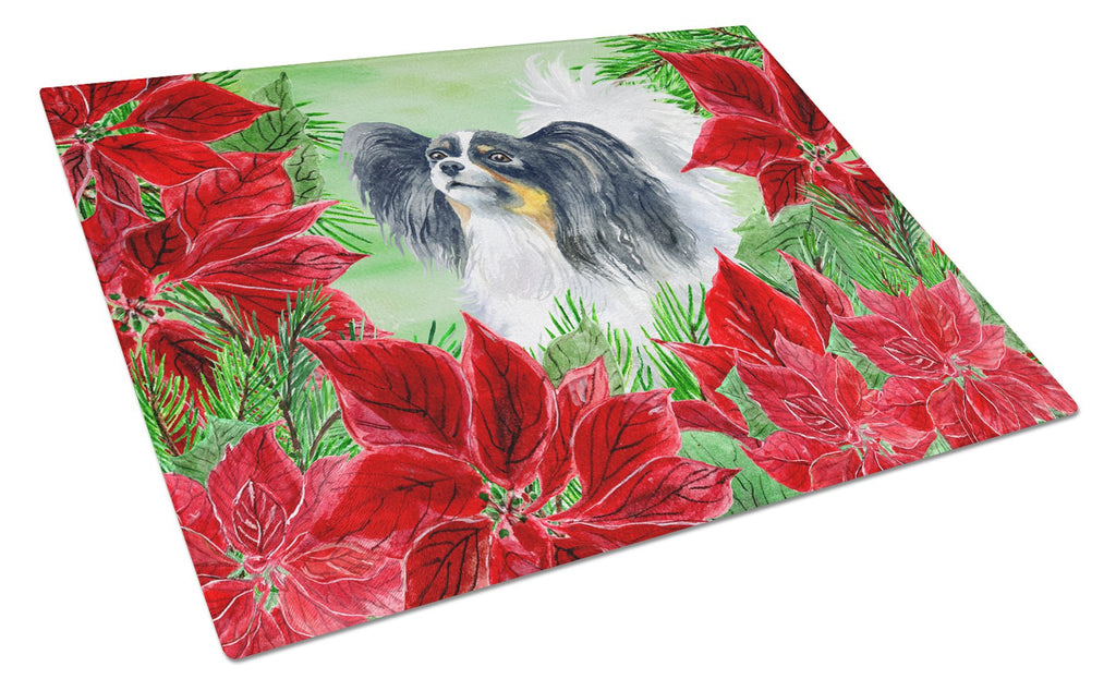 Papillon Poinsettas Cutting Board Tempered Glass Kitchen Cutting Surface, Heat Resistant Chopping, Non-Slip Feet, Food Prep & Serving