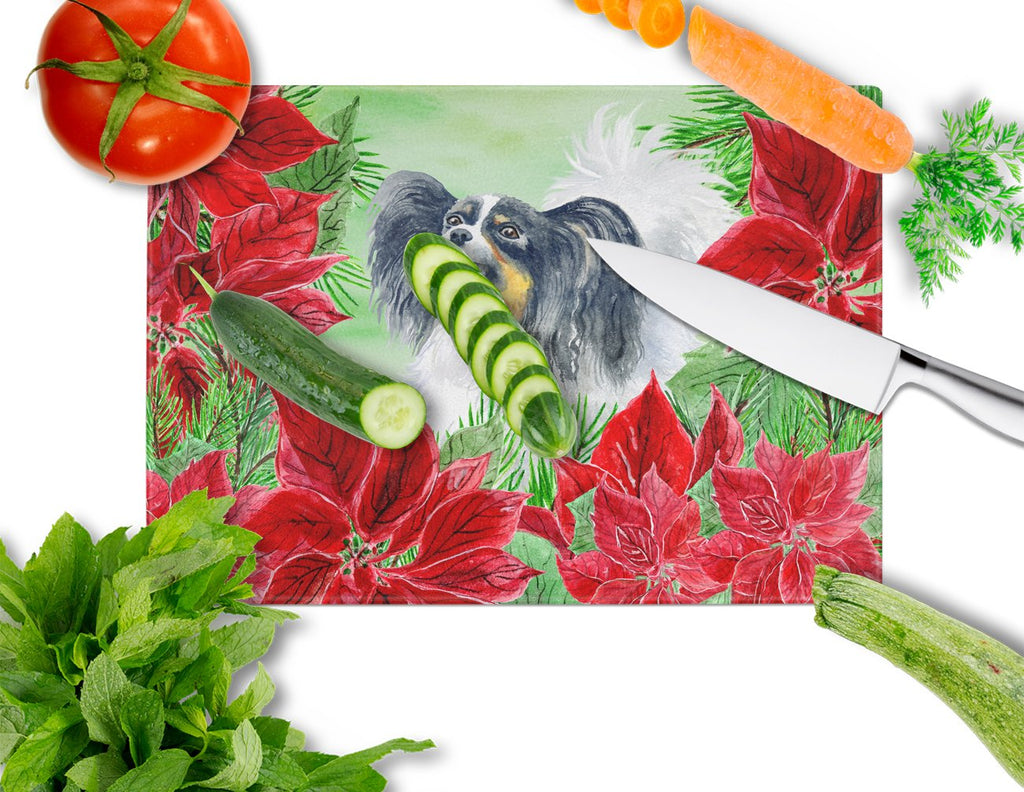 Papillon Poinsettas Cutting Board Tempered Glass Kitchen Cutting Surface, Heat Resistant Chopping, Non-Slip Feet, Food Prep & Serving