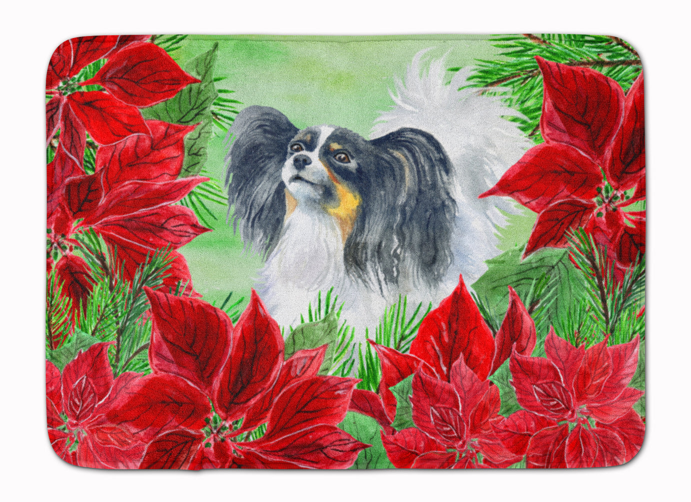 Papillon Poinsettas Memory Foam Kitchen Mat Machine Washable Anti-Fatigue Cushion Comfort Bath or Kitchen Rug