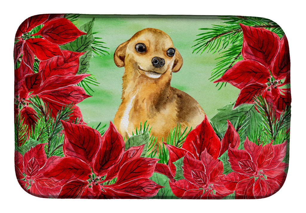 Chihuahua Poinsettas Dish Drying Mat Absorbent Dish Drying Mat Pad for Kitchen Counter Dish Drainer Mat for Countertop, 14 x 21", Multicolor