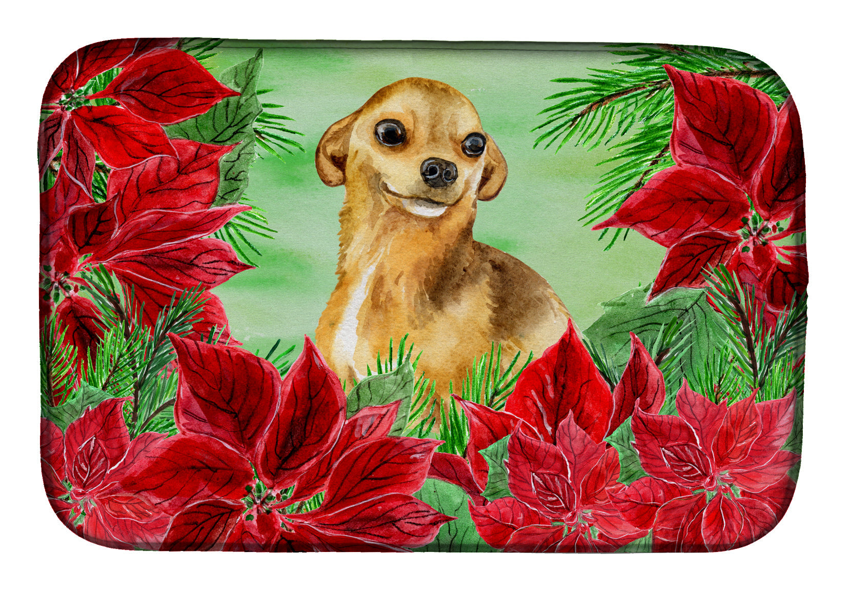 Chihuahua Poinsettas Dish Drying Mat Absorbent Dish Drying Mat Pad for Kitchen Counter Dish Drainer Mat for Countertop, 14 x 21", Multicolor