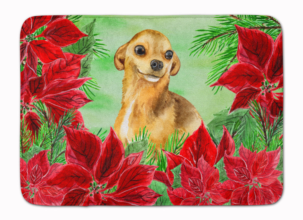 Chihuahua Poinsettas Memory Foam Kitchen Mat Machine Washable Anti-Fatigue Cushion Comfort Bath or Kitchen Rug