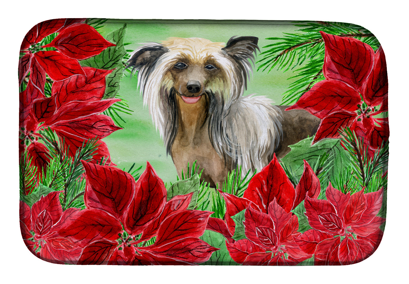 Chinese Crested Poinsettas Dish Drying Mat Absorbent Dish Drying Mat Pad for Kitchen Counter Dish Drainer Mat for Countertop, 14 x 21", Multicolor