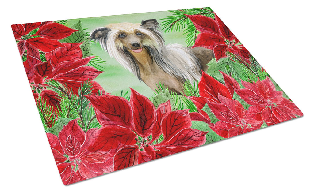 Chinese Crested Poinsettas Cutting Board Tempered Glass Kitchen Cutting Surface, Heat Resistant Chopping, Non-Slip Feet, Food Prep & Serving