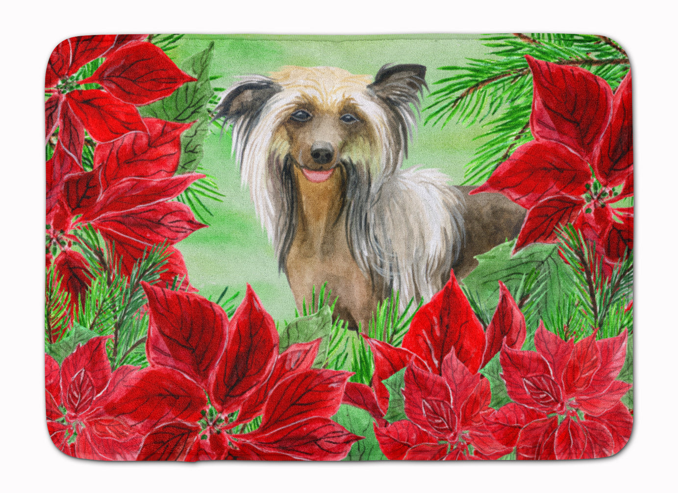 Chinese Crested Poinsettas Memory Foam Kitchen Mat Machine Washable Anti-Fatigue Cushion Comfort Bath or Kitchen Rug