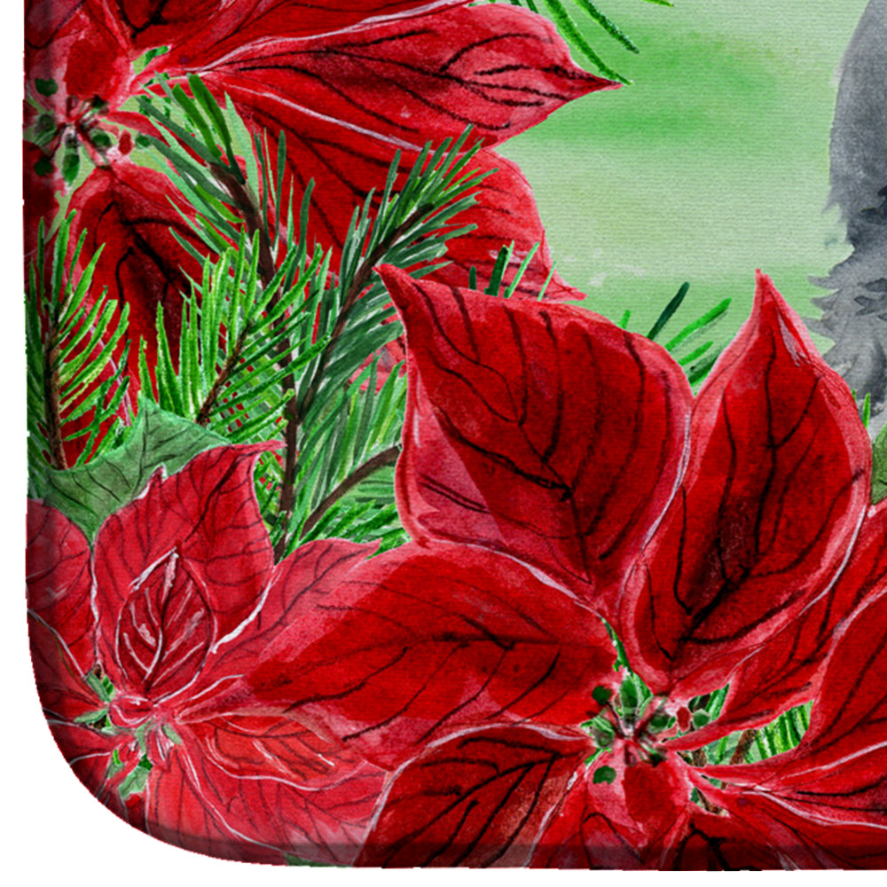 Giant Schnauzer Poinsettas Dish Drying Mat Absorbent Dish Drying Mat Pad for Kitchen Counter Dish Drainer Mat for Countertop, 14 x 21", Multicolor