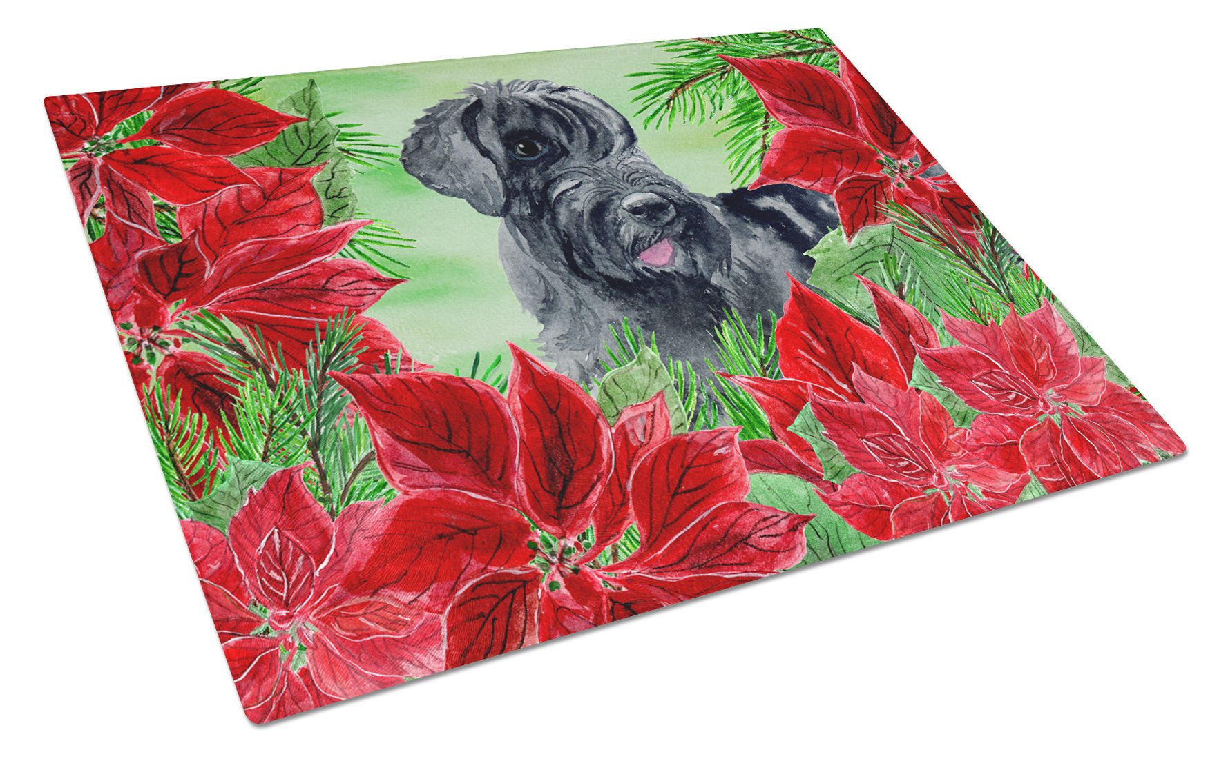 Giant Schnauzer Poinsettas Cutting Board Tempered Glass Kitchen Cutting Surface, Heat Resistant Chopping, Non-Slip Feet, Food Prep & Serving