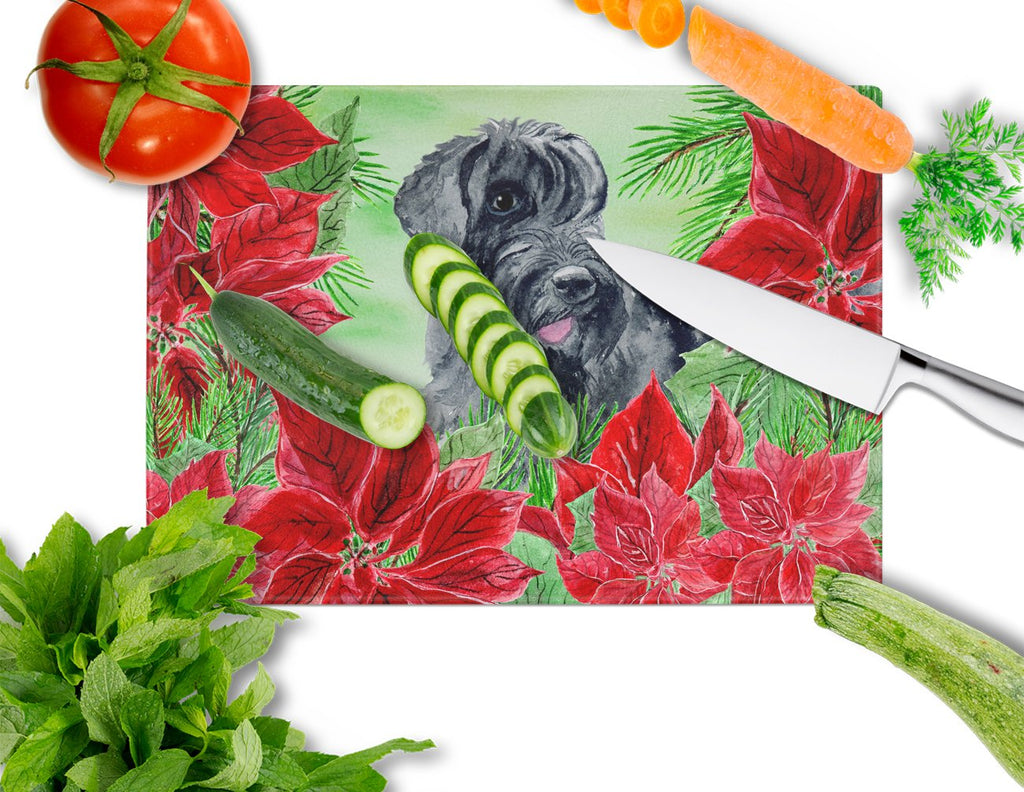 Giant Schnauzer Poinsettas Cutting Board Tempered Glass Kitchen Cutting Surface, Heat Resistant Chopping, Non-Slip Feet, Food Prep & Serving