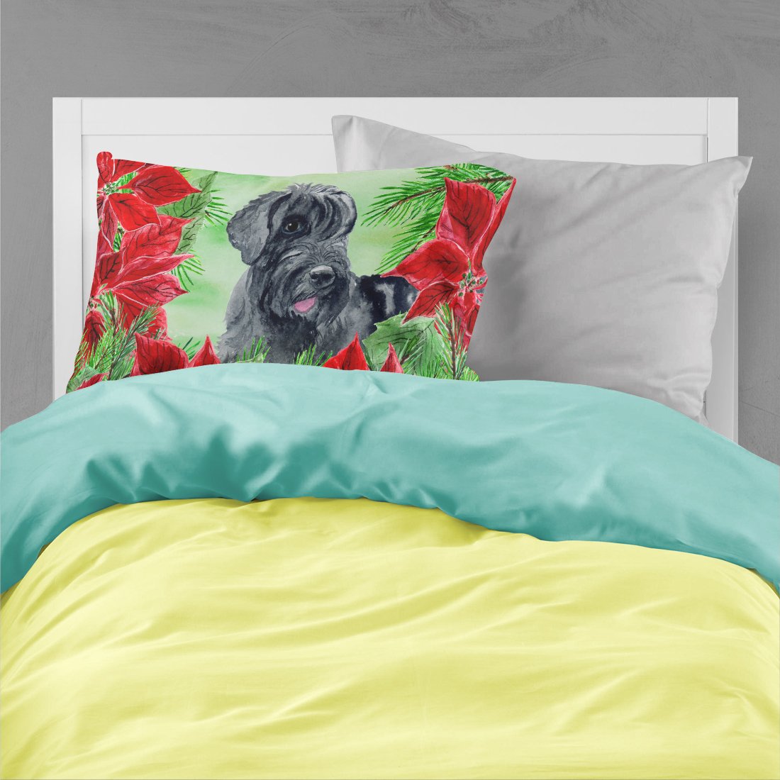 Giant Schnauzer Poinsettas Standard Pillowcase Lightweight Super Soft Easy Care Decorative Artwork Pillowcase, Standard
