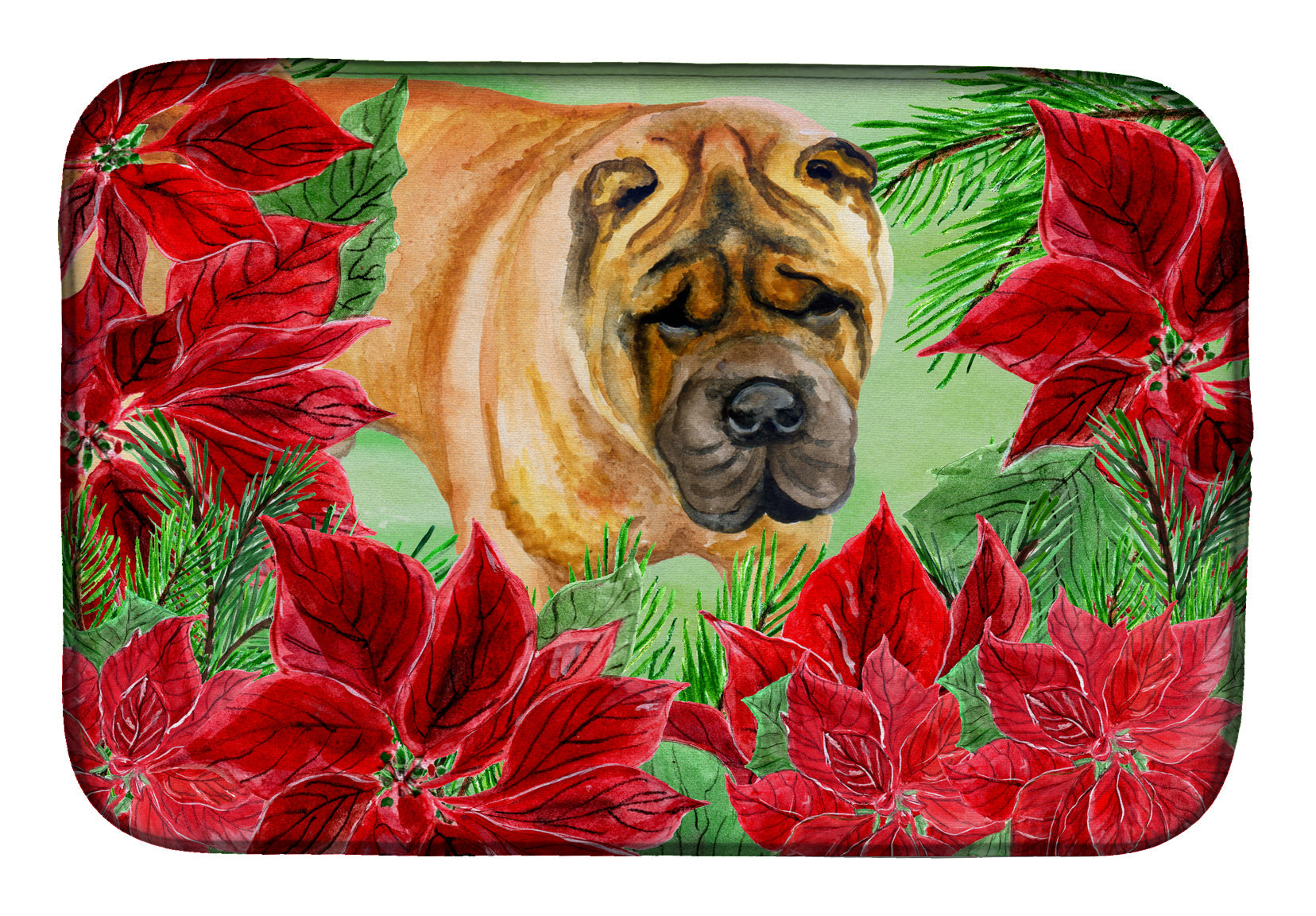 Shar Pei Poinsettas Dish Drying Mat Absorbent Dish Drying Mat Pad for Kitchen Counter Dish Drainer Mat for Countertop, 14 x 21", Multicolor