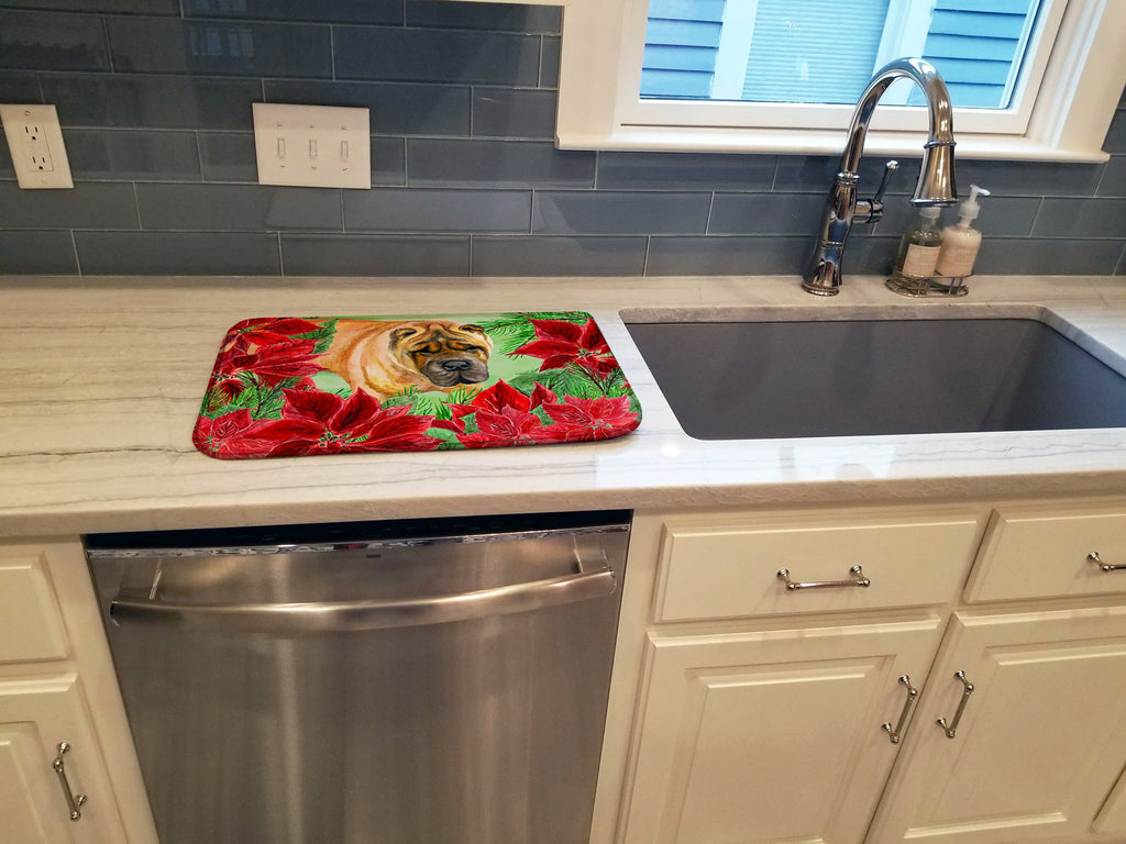 Shar Pei Poinsettas Dish Drying Mat Absorbent Dish Drying Mat Pad for Kitchen Counter Dish Drainer Mat for Countertop, 14 x 21", Multicolor
