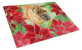 Shar Pei Poinsettas Cutting Board Tempered Glass Kitchen Cutting Surface, Heat Resistant Chopping, Non-Slip Feet, Food Prep & Serving