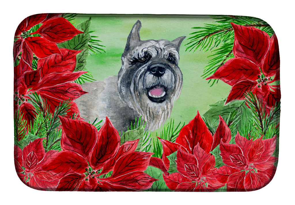 Schnauzer Poinsettas Dish Drying Mat Absorbent Dish Drying Mat Pad for Kitchen Counter Dish Drainer Mat for Countertop, 14 x 21", Multicolor