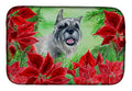 Schnauzer Poinsettas Dish Drying Mat Absorbent Dish Drying Mat Pad for Kitchen Counter Dish Drainer Mat for Countertop, 14 x 21", Multicolor