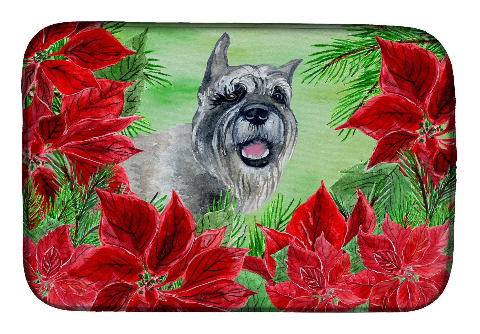 Schnauzer Poinsettas Dish Drying Mat Absorbent Dish Drying Mat Pad for Kitchen Counter Dish Drainer Mat for Countertop, 14 x 21", Multicolor
