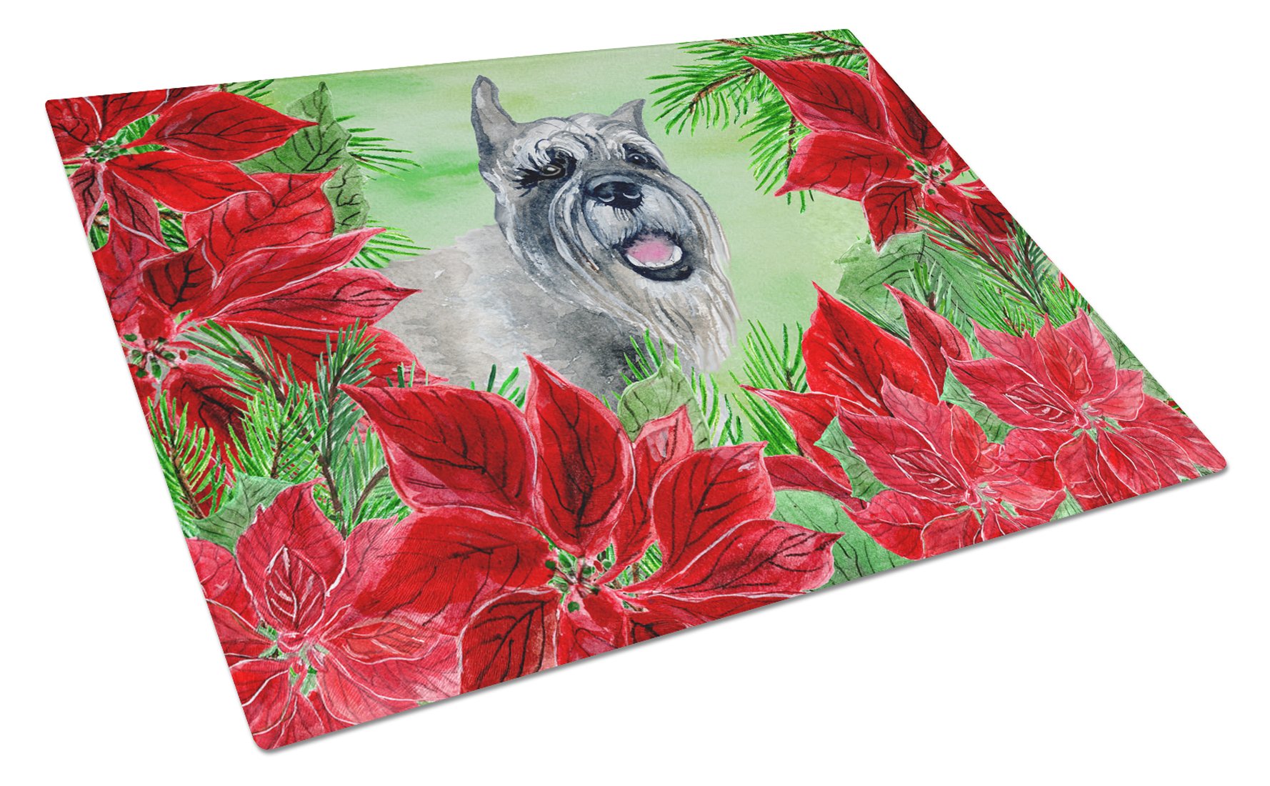 Schnauzer Poinsettas Cutting Board Tempered Glass Kitchen Cutting Surface, Heat Resistant Chopping, Non-Slip Feet, Food Prep & Serving