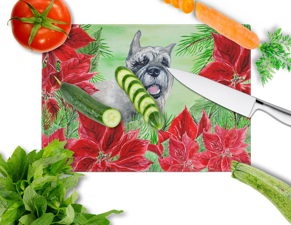 Schnauzer Poinsettas Cutting Board Tempered Glass Kitchen Cutting Surface, Heat Resistant Chopping, Non-Slip Feet, Food Prep & Serving