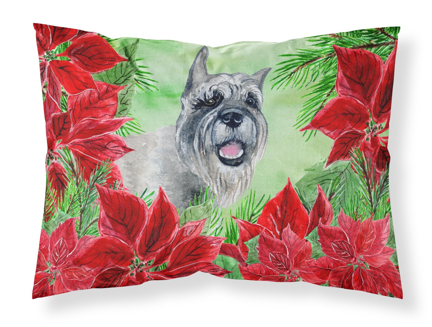 Schnauzer Poinsettas Standard Pillowcase Lightweight Super Soft Easy Care Decorative Artwork Pillowcase, Standard