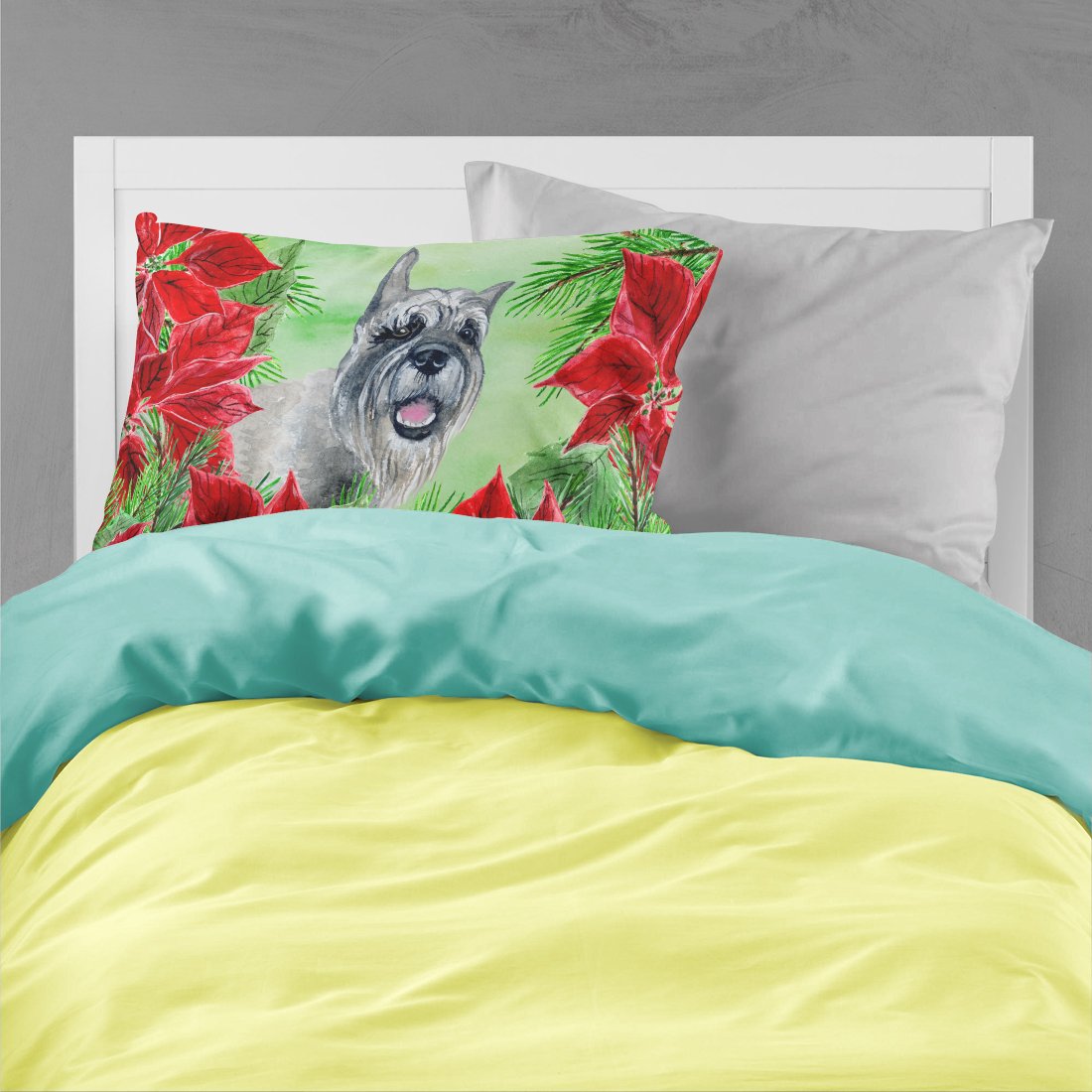 Schnauzer Poinsettas Standard Pillowcase Lightweight Super Soft Easy Care Decorative Artwork Pillowcase, Standard