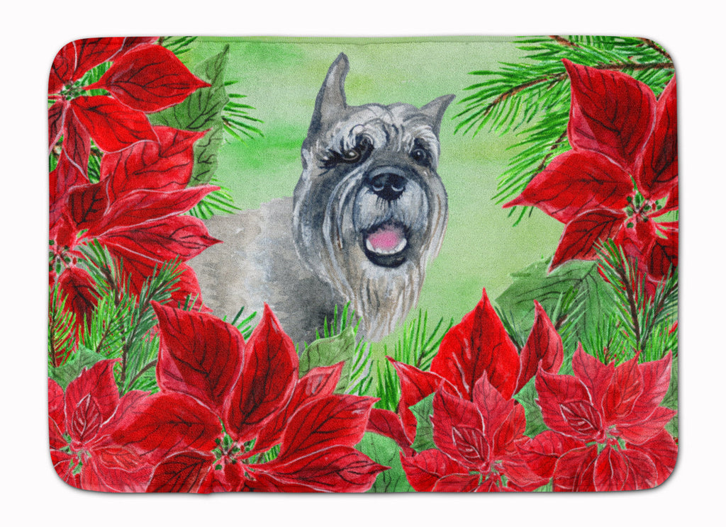 Schnauzer Poinsettas Memory Foam Kitchen Mat Machine Washable Anti-Fatigue Cushion Comfort Bath or Kitchen Rug