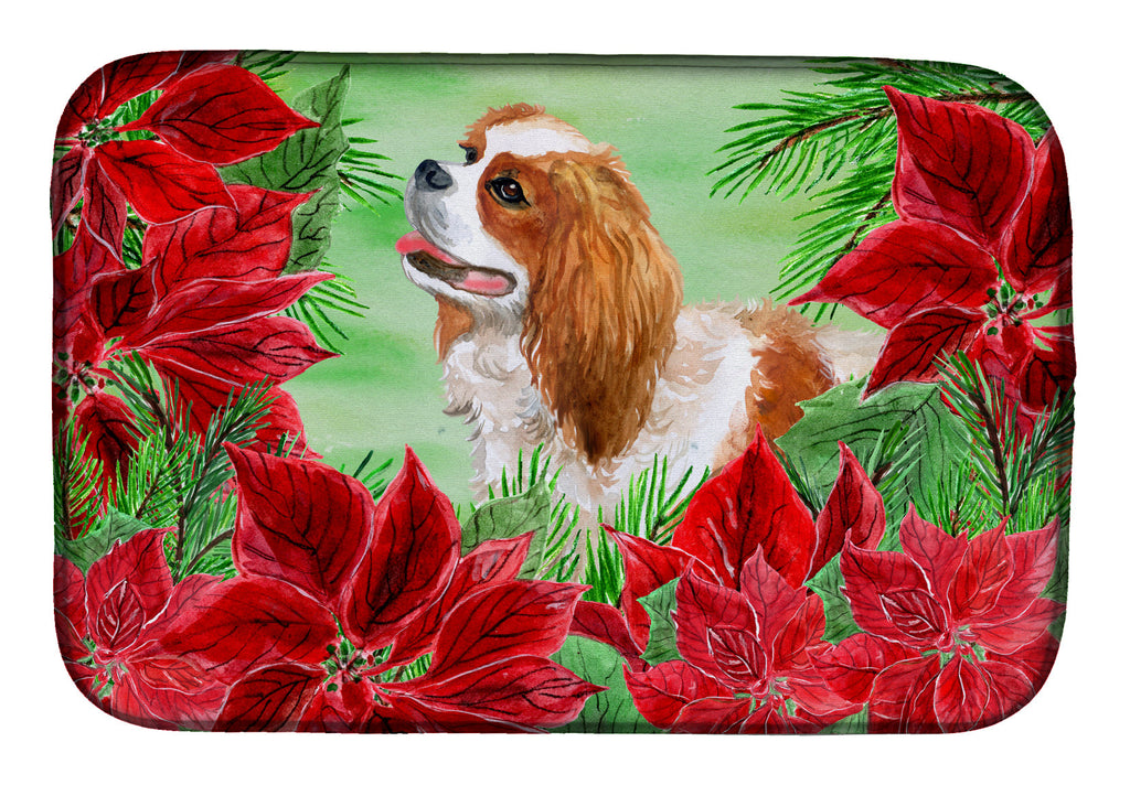 Cavalier Spaniel Poinsettas Dish Drying Mat Absorbent Dish Drying Mat Pad for Kitchen Counter Dish Drainer Mat for Countertop, 14 x 21", Multicolor