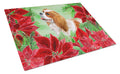 Cavalier Spaniel Poinsettas Cutting Board Tempered Glass Kitchen Cutting Surface, Heat Resistant Chopping, Non-Slip Feet, Food Prep & Serving