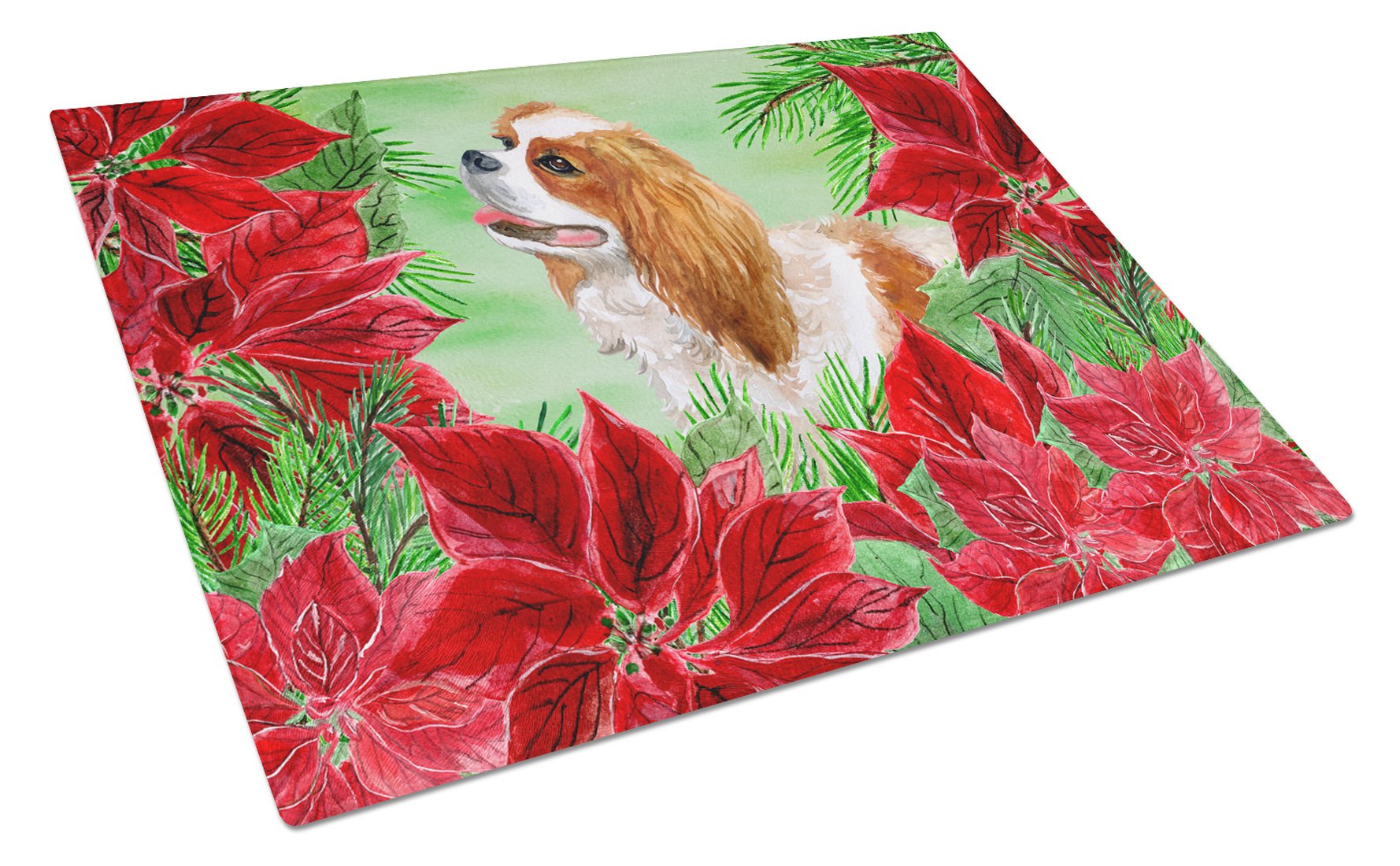 Cavalier Spaniel Poinsettas Cutting Board Tempered Glass Kitchen Cutting Surface, Heat Resistant Chopping, Non-Slip Feet, Food Prep & Serving