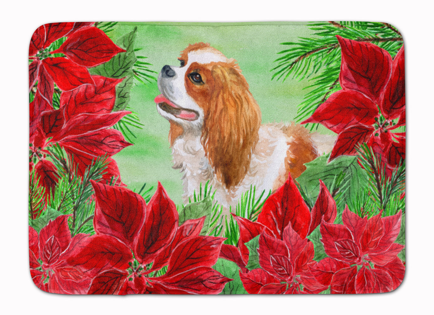 Cavalier Spaniel Poinsettas Memory Foam Kitchen Mat Machine Washable Anti-Fatigue Cushion Comfort Bath or Kitchen Rug