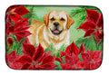 Golden Retriever Poinsettas Dish Drying Mat Absorbent Dish Drying Mat Pad for Kitchen Counter Dish Drainer Mat for Countertop, 14 x 21", Multicolor