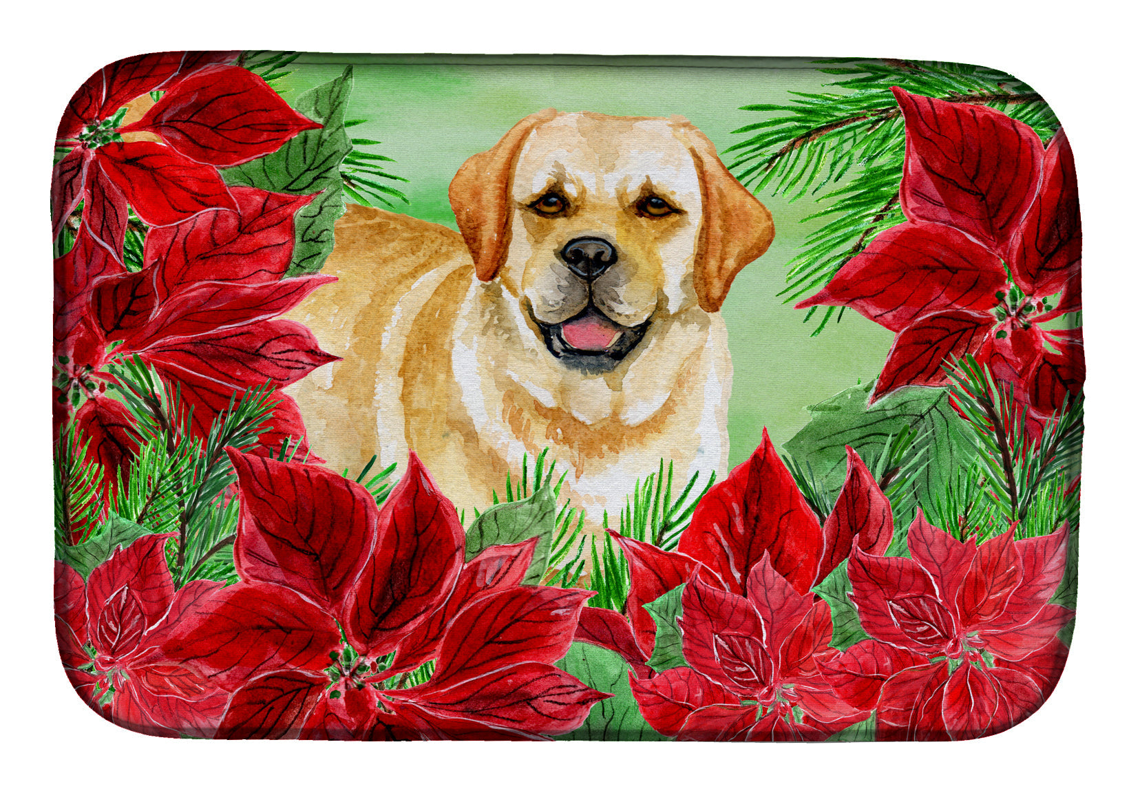 Golden Retriever Poinsettas Dish Drying Mat Absorbent Dish Drying Mat Pad for Kitchen Counter Dish Drainer Mat for Countertop, 14 x 21", Multicolor
