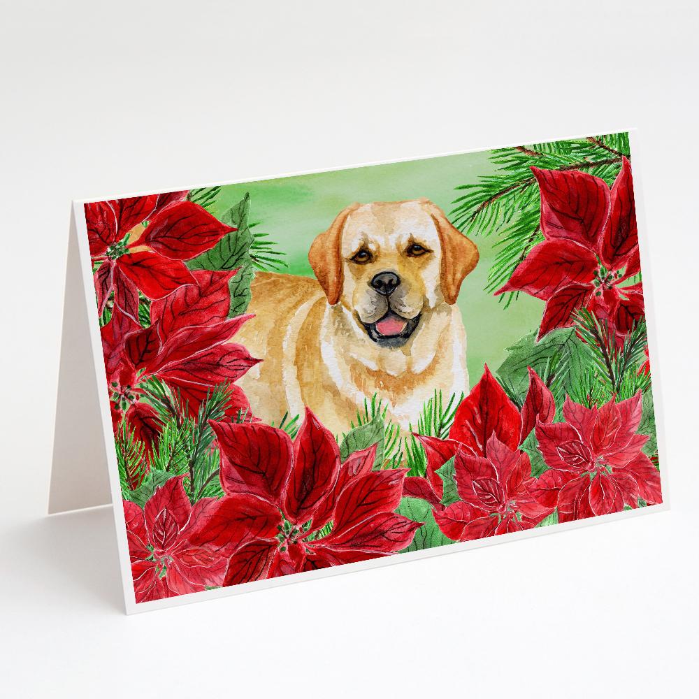 Golden Retriever Poinsettas Greeting Cards Pack of 8 Blank Cards with Envelopes Whimsical A7 Size 5x7