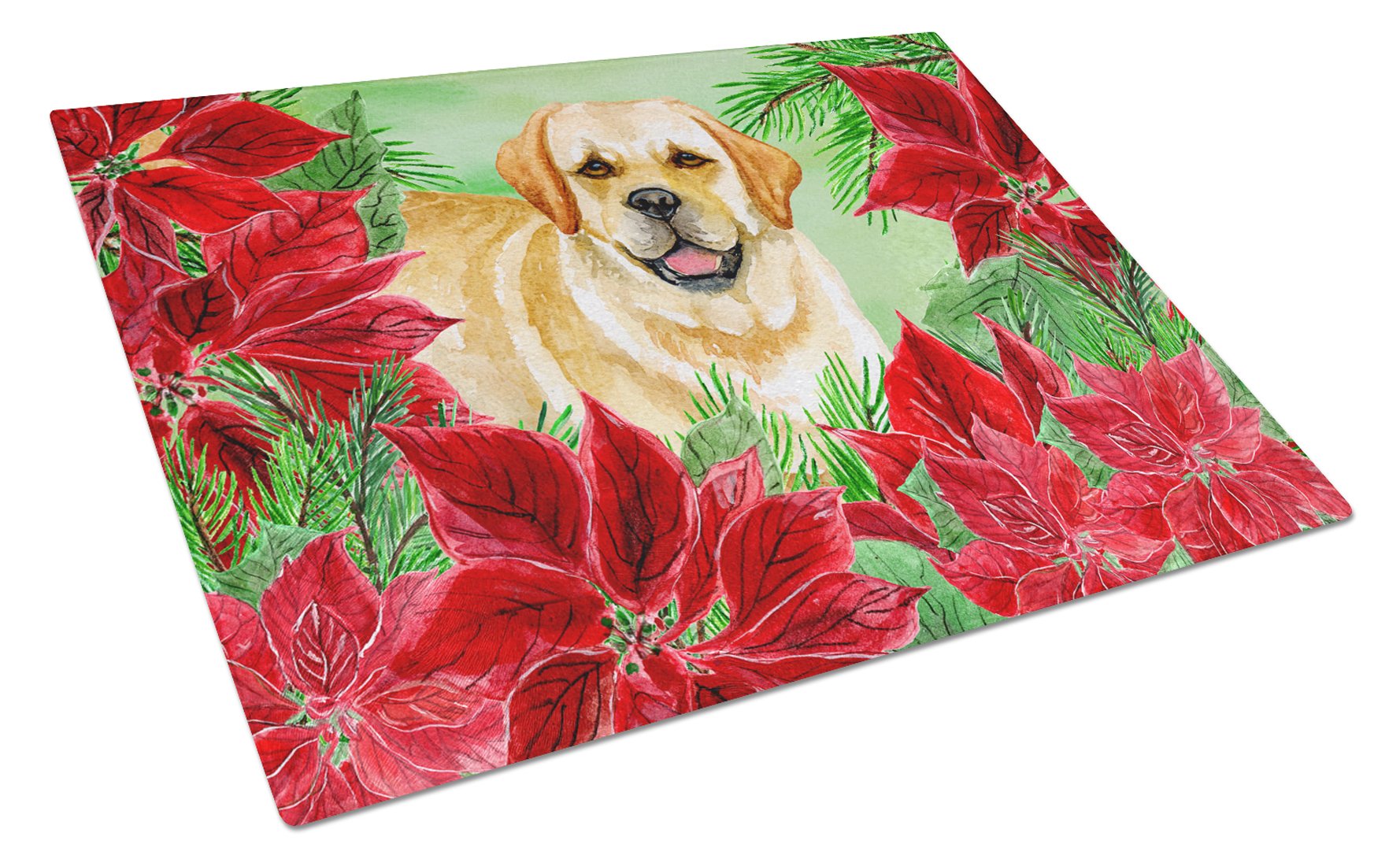 Golden Retriever Poinsettas Cutting Board Tempered Glass Kitchen Cutting Surface, Heat Resistant Chopping, Non-Slip Feet, Food Prep & Serving
